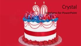  Presentation with cake - Presentation design featuring 90th cake with numeral candles background and a red colored foreground