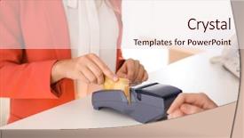  Presentation with receptionist - Slides with client's credit card background and a  colored foreground