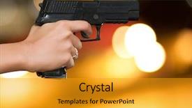  Presentation with bonfire night design hand - Amazing PPT layouts having crime women - woman's hand with a gun backdrop and a gold colored foreground