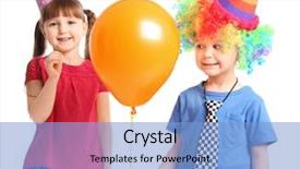  Presentation with balloon - Colorful presentation theme enhanced with girl popping brother's balloon backdrop and a light blue colored foreground