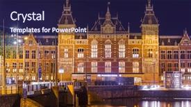 Presentation with amsterdam - Presentation consisting of amsterdam central train station - netherlands background and a navy blue colored foreground
