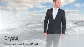  Presentation with annual dinner under the sea - PPT theme enhanced with water communication - businessman in sea of documents background and a light gray colored foreground