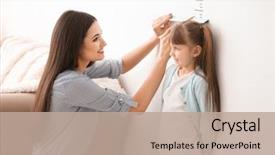  Presentation with height - Presentation theme with measuring her daughter's height background and a coral colored foreground