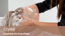  Presentation with hair dresser - PPT theme with shampoo from woman's hair background and a coral colored foreground