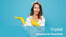  Presentation with rubber gloves - Slide deck featuring protective - content happy woman 20s holding background and a teal colored foreground