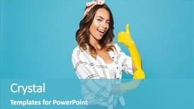  Presentation with rubber gloves - Cool new slides with protective - portrait of happy young woman backdrop and a teal colored foreground