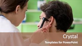  Presentation with medical ear - Amazing presentation design having patient's ear during medical backdrop and a coral colored foreground