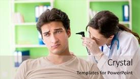  Presentation with ear medical - Colorful theme enhanced with patient's ear during medical backdrop and a coral colored foreground