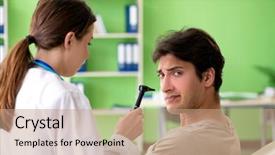  Presentation with medical ear - Beautiful PPT theme featuring patient's ear during medical backdrop and a coral colored foreground