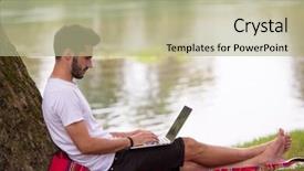  Presentation with tree river - Presentation design consisting of water communication - young freelancer using a laptop background and a mint green colored foreground