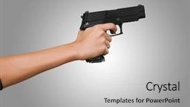  Presentation with gun - Slides enhanced with crime women - woman's hand with a gun background and a light gray colored foreground