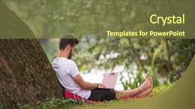  Presentation with tree river - Amazing slide deck having water communication - young freelancer using a laptop backdrop and a  colored foreground