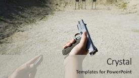  Presentation with gun - Amazing presentation having man's hand reloading gun backdrop and a light gray colored foreground