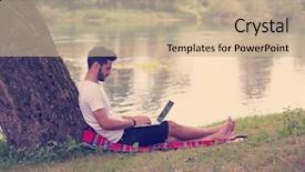  Presentation with tree river - Presentation theme enhanced with water communication - young freelancer using a laptop background and a  colored foreground