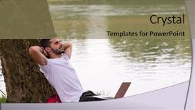  Presentation with tree river - Theme consisting of water communication - young freelancer using a laptop background and a coral colored foreground