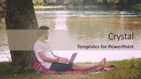  Presentation with tree river - Presentation theme consisting of water communication - young freelancer using a laptop background and a coral colored foreground