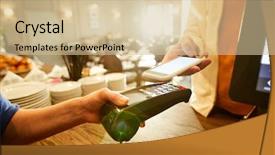  Presentation with cafe - Cool new presentation theme with counter - client of modern cafe holding backdrop and a  colored foreground