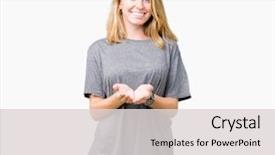  Presentation with giving - Audience pleasing theme consisting of protective - beautiful young woman wearing oversize backdrop and a light gray colored foreground