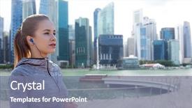  Presentation with woman sport - Audience pleasing presentation theme consisting of running and listening to music backdrop and a  colored foreground