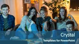  Presentation with junk food - Amazing PPT theme having tv junk food - friendship and leisure concept backdrop and a ocean colored foreground