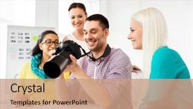  Presentation with view concept of creative logic - Theme enhanced with photography and creative people concept background and a coral colored foreground