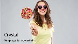  Presentation with teenage girl - Cool new theme with sunglasses with lollipop over grey backdrop and a light gray colored foreground