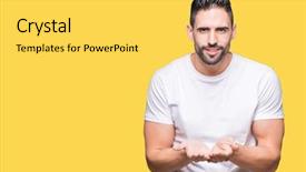  Presentation with giving - Audience pleasing slide deck consisting of protective - handsome man wearing white t-shirt backdrop and a yellow colored foreground
