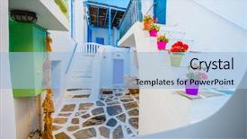  Presentation with house building - Presentation consisting of beautiful white building's courtyard background and a light blue colored foreground