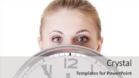  Presentation with clock - PPT theme featuring time - portrait of shocked woman background and a light gray colored foreground