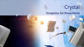  Presentation with plane flying in everest - Slide set featuring earth - planet orbit with office stuff background and a  colored foreground