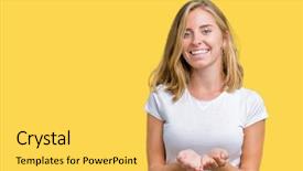  Presentation with giving - Slide set enhanced with protective - beautiful young woman wearing casual background and a yellow colored foreground