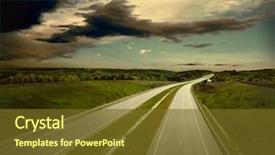  Presentation with night sky plane view - Cool new presentation theme with highway urban scene - beautiful view on the road backdrop and a tawny brown colored foreground