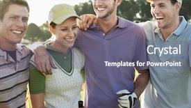 Presentation with golf course - Slide deck featuring town - cheerful young golfers with arms background and a gray colored foreground