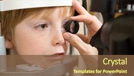  Presentation with eye retina - Amazing slide deck having male optician's hand examining backdrop and a tawny brown colored foreground