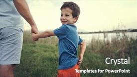  Presentation with cartoon kids holding hands - Presentation design having protective parents - little boy holding hands background and a tawny brown colored foreground