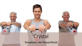  Presentation with three - Beautiful presentation theme featuring weight - portrait of three men exercising backdrop and a coral colored foreground