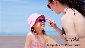  Presentation with face scrub cream - Slide set with anointing - mom anoints protective cream face background and a coral colored foreground