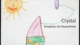  Presentation with green house - Beautiful presentation theme featuring 5 s - original child's drawing backdrop and a  colored foreground