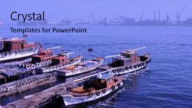  Presentation with sea port - Presentation theme with saif - large port at the mediterranean background and a light blue colored foreground