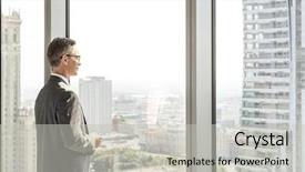  Presentation with healthy workplace full length side view - Audience pleasing PPT theme consisting of view of mature businessman looking backdrop and a light gray colored foreground