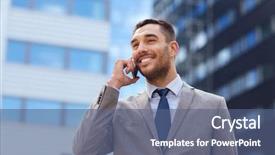  Presentation with mobile payment app business technology - Amazing slide deck having business technology and people concept backdrop and a ocean colored foreground