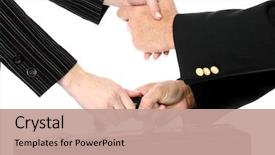  Presentation with woman covering man mouth hand - PPT layouts having work - man and woman shaking hands background and a coral colored foreground