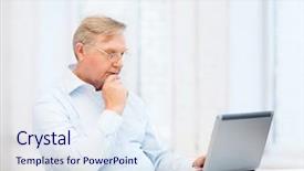  Presentation with old man - PPT theme with technology oldness and lifestyle concept background and a sky blue colored foreground