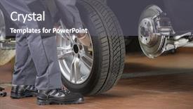  Presentation with repair shop - Slide set having repairman fixing car's tire background and a gray colored foreground