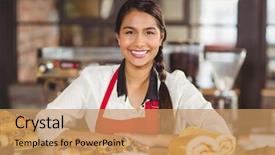  Presentation with coffee shop - Cool new presentation theme with counter - portrait of a waitress standing backdrop and a coral colored foreground