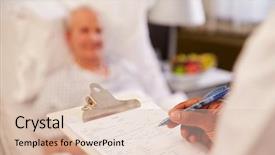  Presentation with doctor patient relations - Presentation design featuring senior male patient's chart background and a lemonade colored foreground