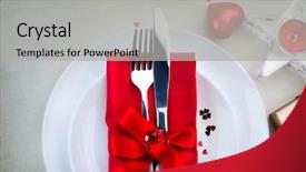  Presentation with table setting - Presentation design enhanced with valentine's day romantic dinner background and a light gray colored foreground