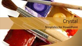  Presentation with watercolor - Beautiful slides featuring school - dirty watercolor paints set backdrop and a gold colored foreground