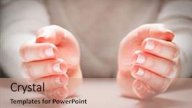  Presentation with insurance - PPT theme consisting of woman's hands in gesture background and a coral colored foreground