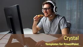  Presentation with pizza technology - PPT theme featuring pc games - technology gaming entertainment let's play background and a tawny brown colored foreground